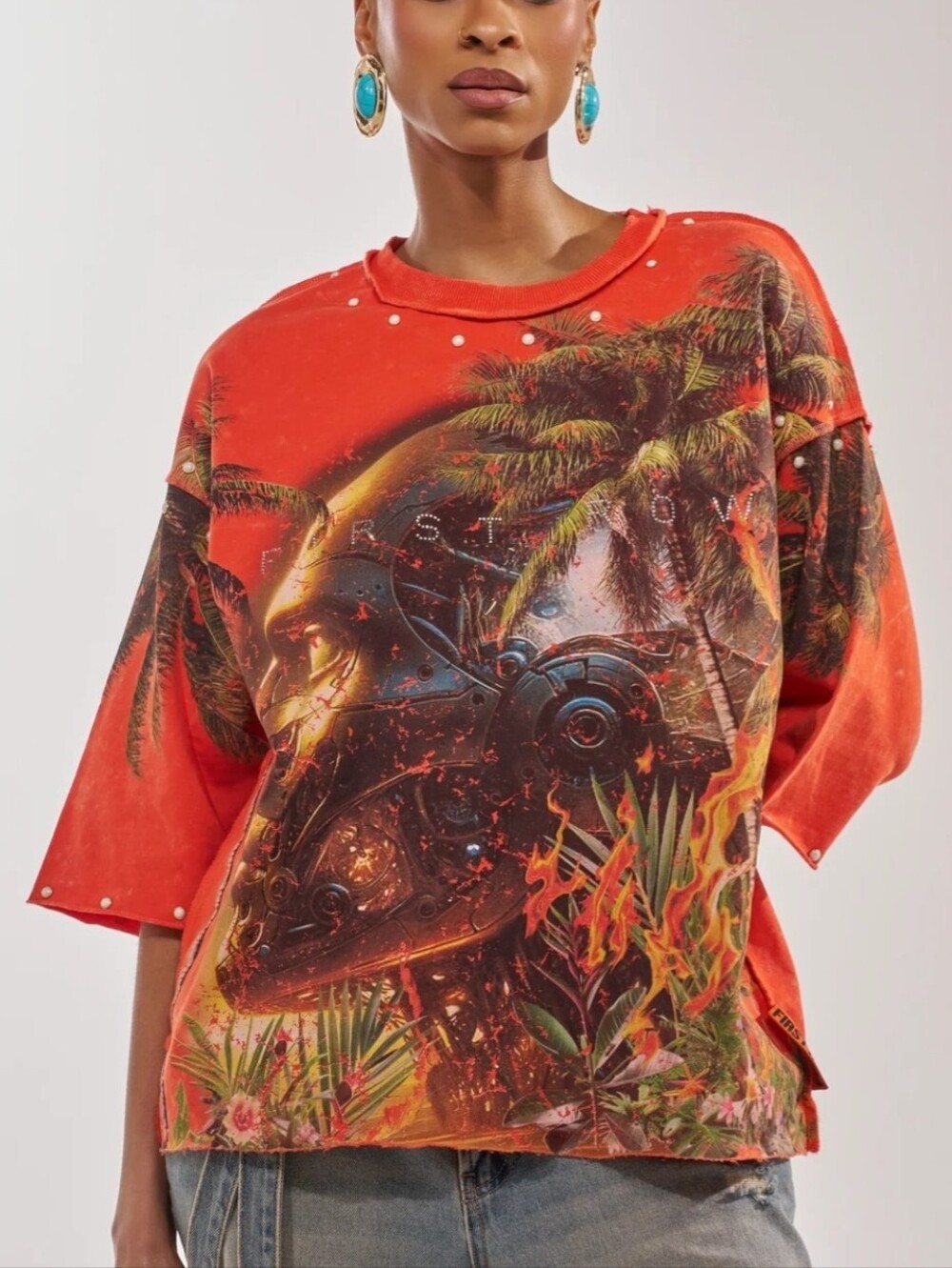 FIRST ROW LOST PARADISE RHINESTONE FRENCH TERRY TEE Sz L